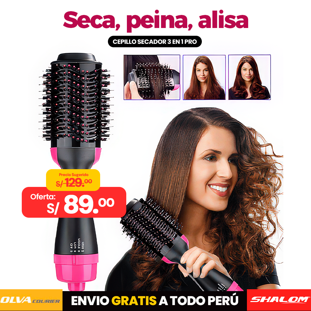 Cepillo Secador 3 en 1 Anti Frizz - Seca, Peina, Alisa