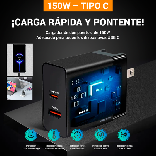 CARGA RÁPIDA Y POTENTE 150W – TIPO C